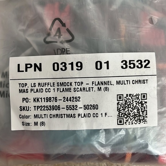 Fabkids Girls Long sleeve smock top in plaid multicolored size M(8) - Picture 6 of 6